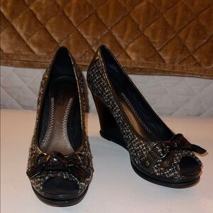 Sperry Black and Gray Tweed Wedges